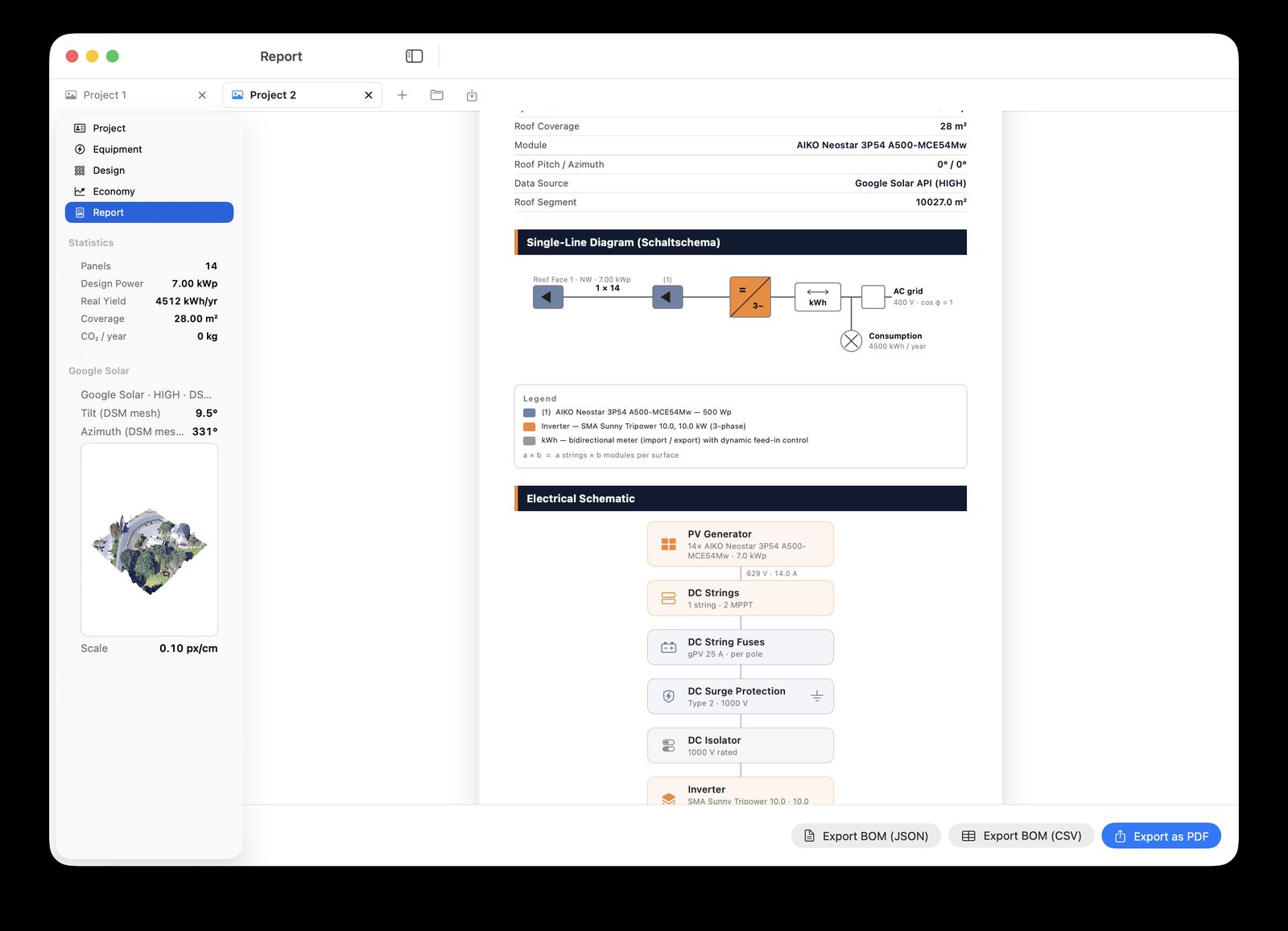 Tegrona report — single-line diagram and electrical schematic